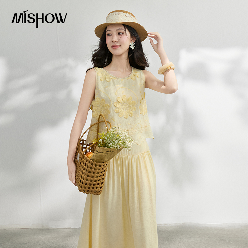MISHOW French Floral Embroider - Midi Skirt Floral avaliação e preço