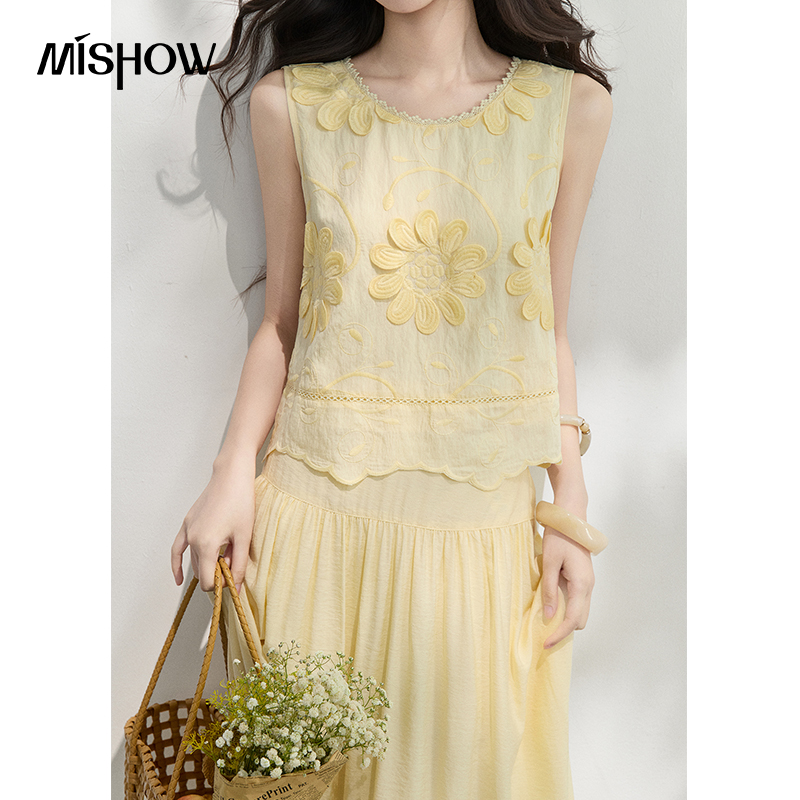 MISHOW French Floral Embroider - Midi Skirt Floral avaliação e preço