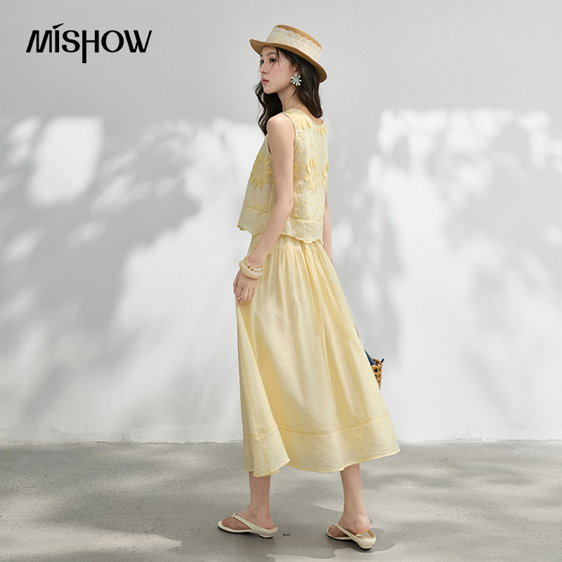 MISHOW French Floral Embroider - Midi Skirt Floral avaliação e preço