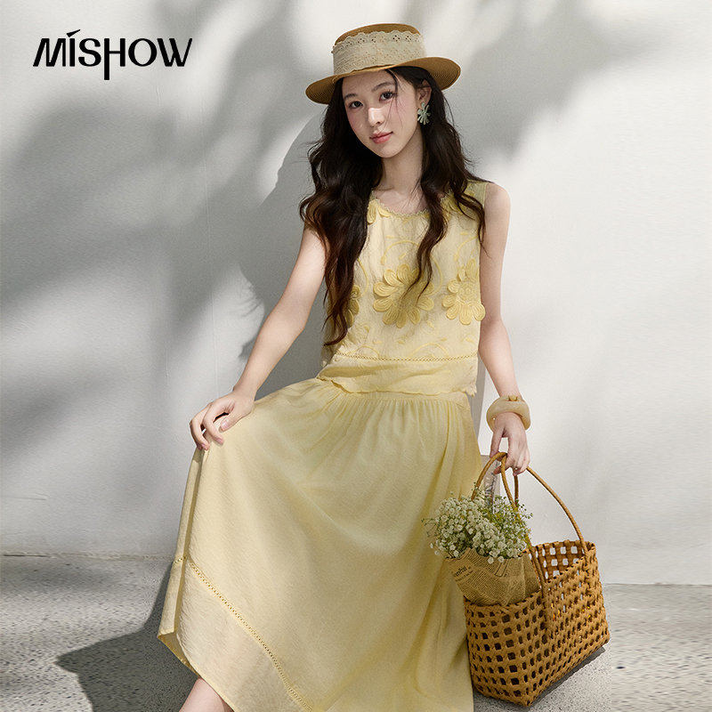 MISHOW French Floral Embroider - Midi Skirt Floral avaliação e preço