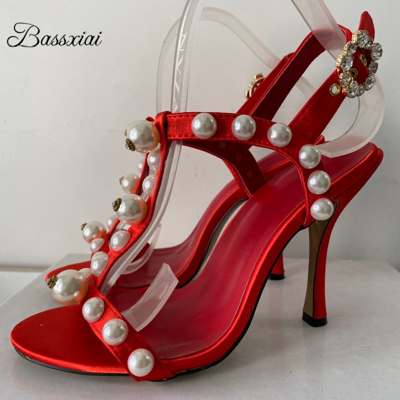 Pearl Bead Decor T-Strap Stile - Sandal Strappy Heeled avaliação e preço