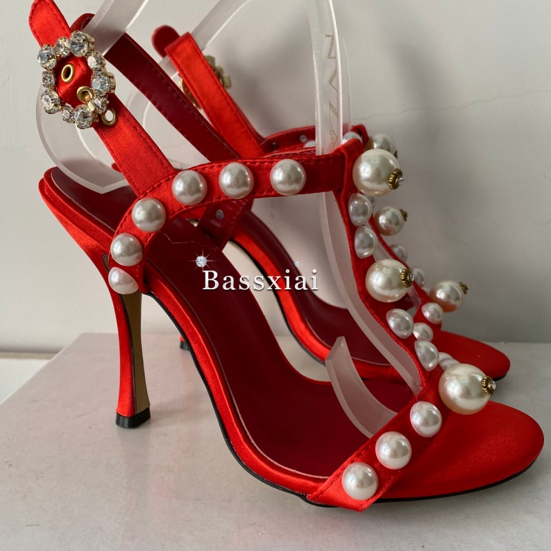 Pearl Bead Decor T-Strap Stile - Sandal Strappy Heeled avaliação e preço