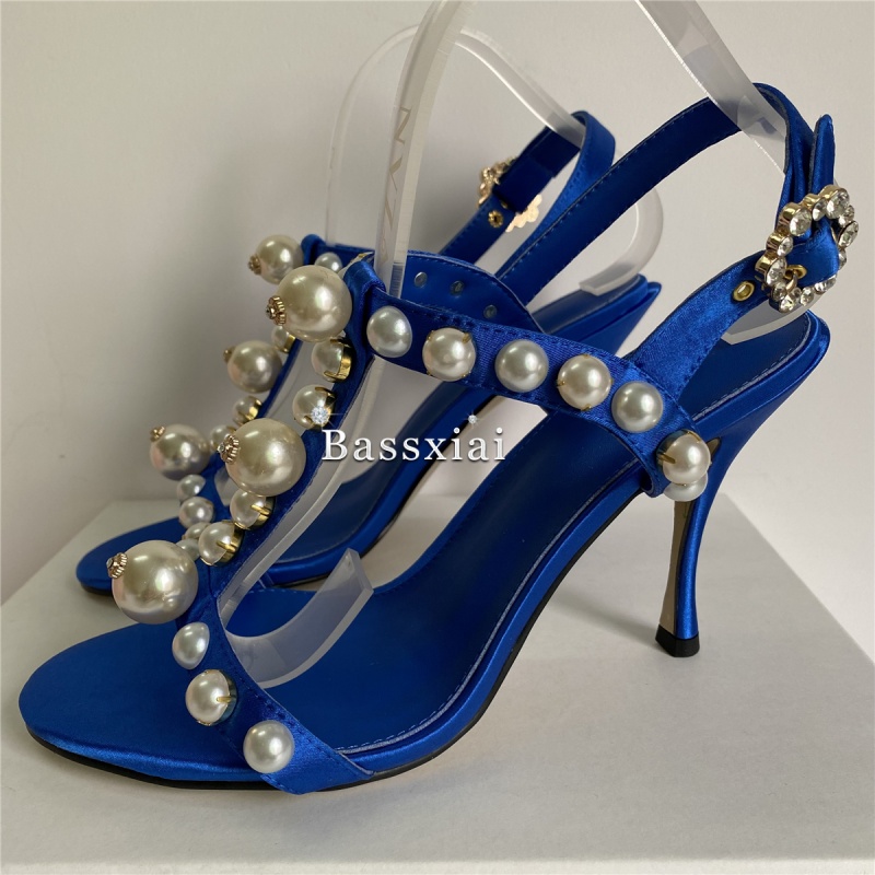 Pearl Bead Decor T-Strap Stile - Sandal Strappy Heeled avaliação e preço