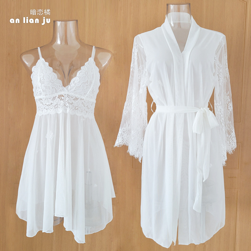 Women White Nightwear Set Flor - Kimono Sheer Floral avaliação e preço