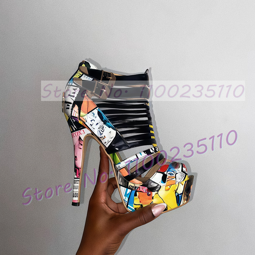Colorful Graffiti Black Strapp - Sandal Strappy Heeled avaliação e preço