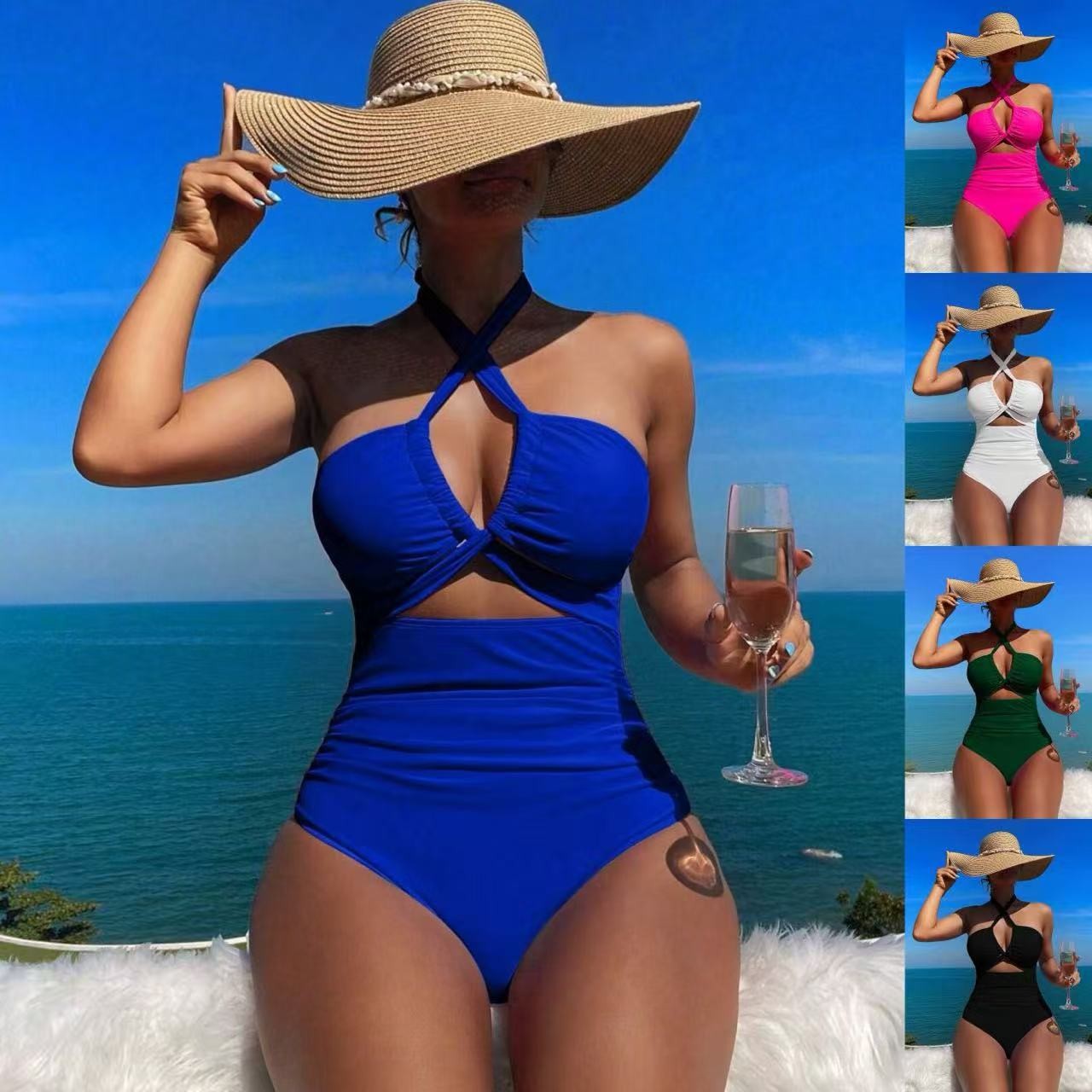 Women Swimsuit Halter Neck Sol - Swimsuit Bikini Ruched avaliação e preço