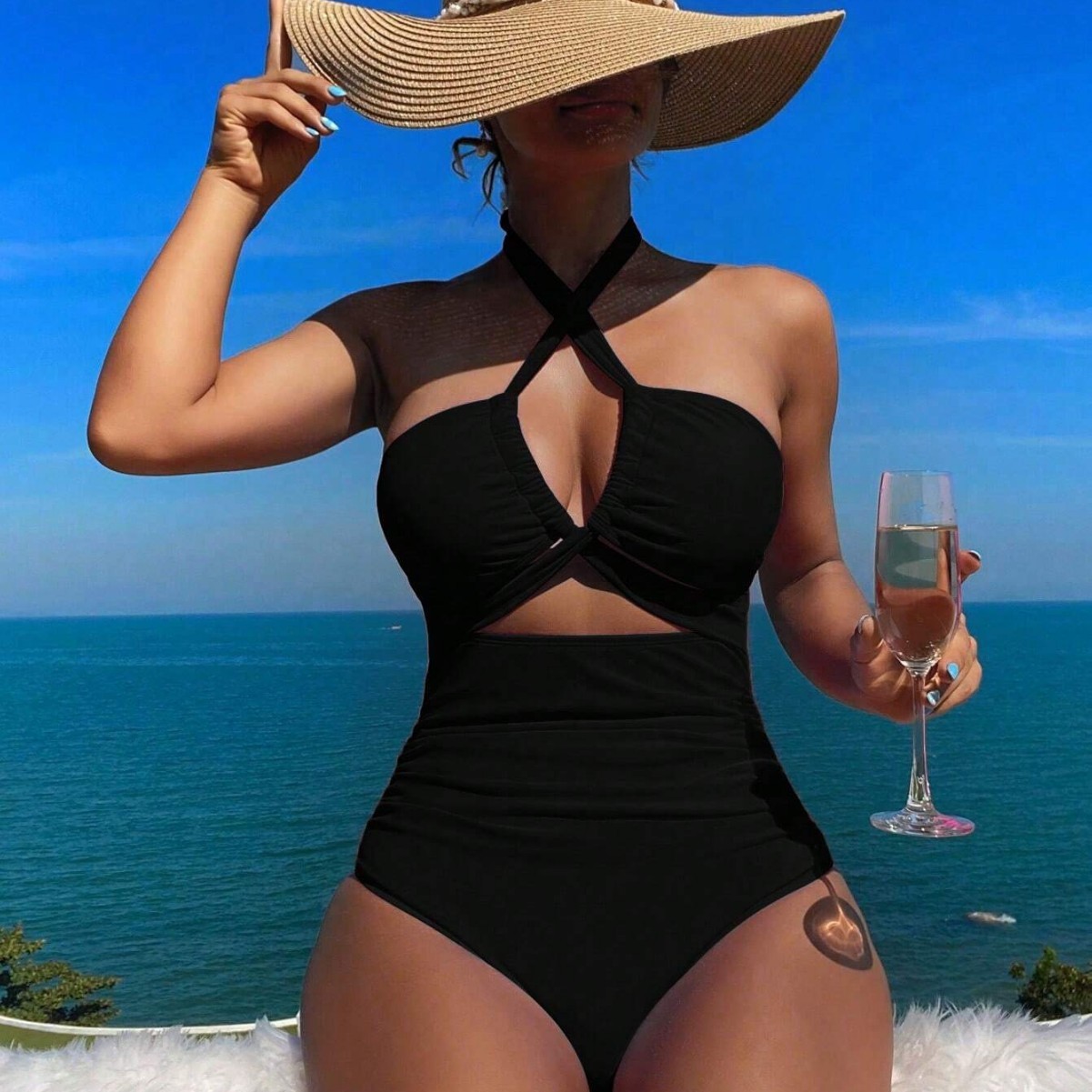 Women Swimsuit Halter Neck Sol - Swimsuit Bikini Ruched avaliação e preço