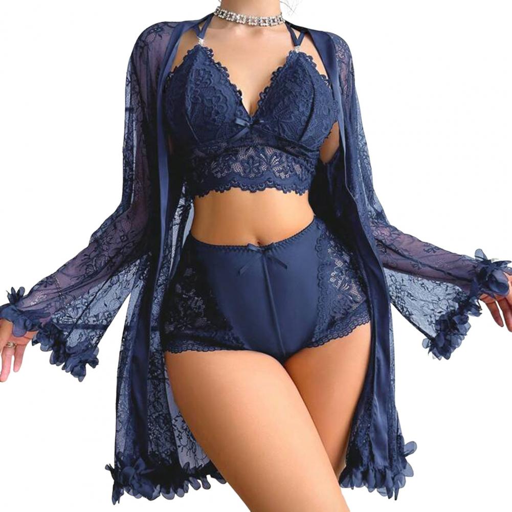 Sexy Sleepwear Set Floral Lace - Kimono Sheer Floral avaliação e preço