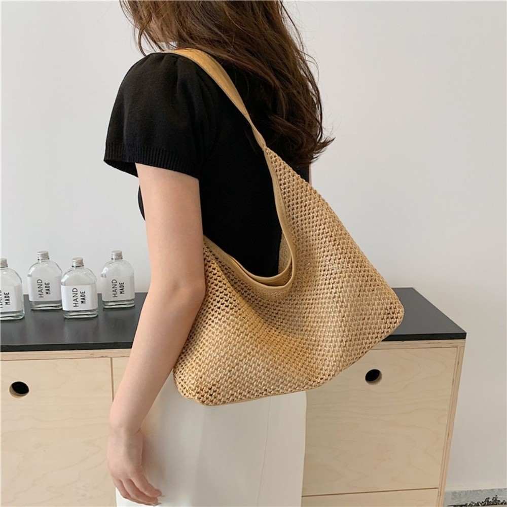 Cute Solid Color Weave Straw B - Tote Bag Beach avaliação e preço