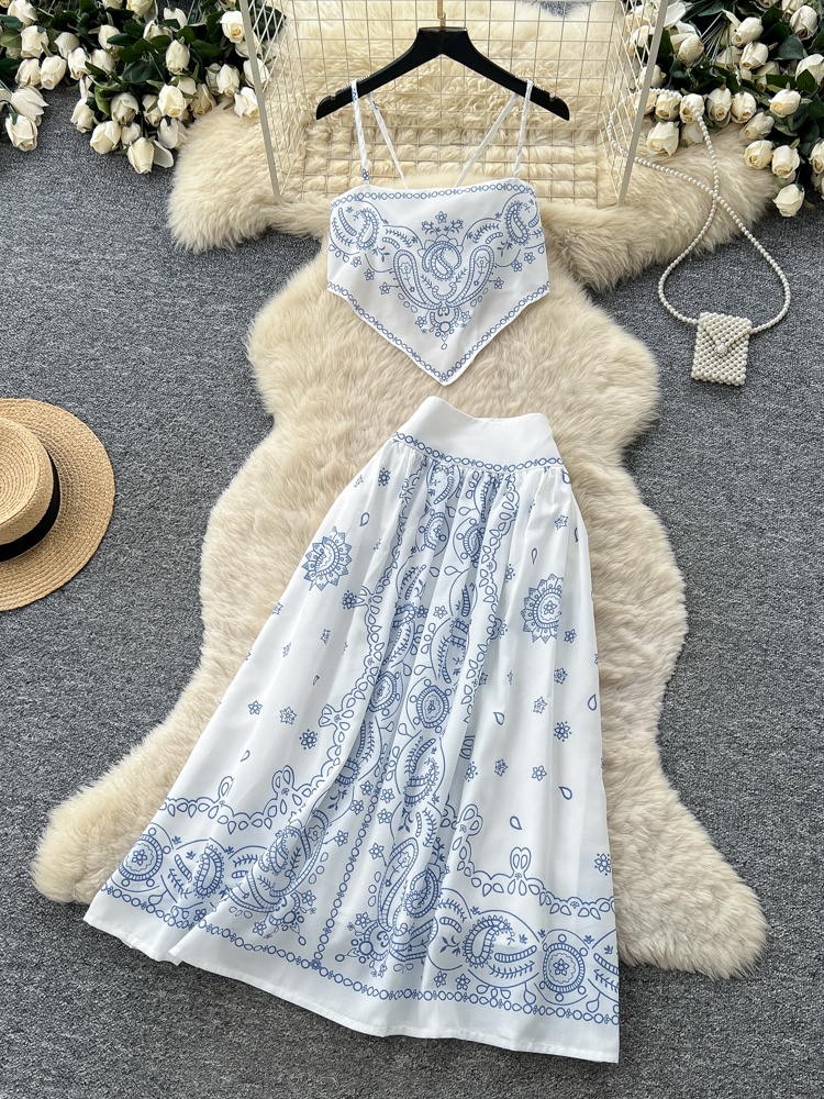 Summer Floral Embroidery Two-P - Maxi Dress Halter avaliação e preço