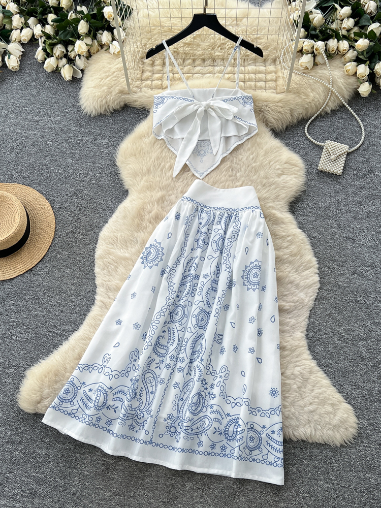 Summer Floral Embroidery Two-P - Maxi Dress Halter avaliação e preço