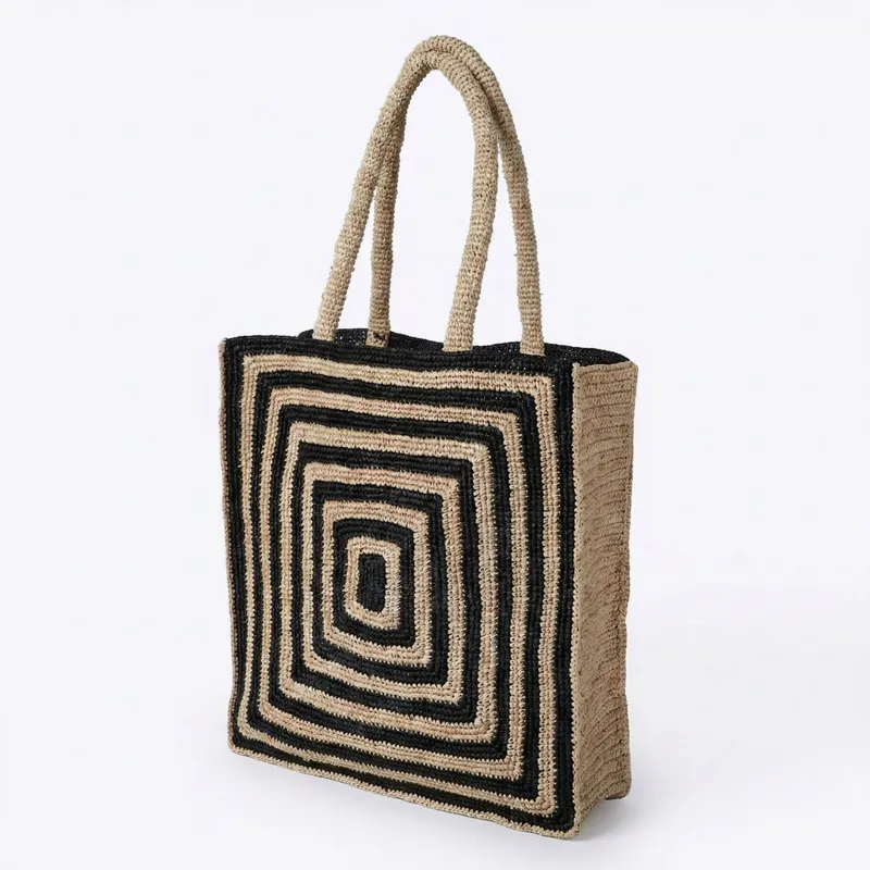 Striped raffia woven straw bag - Tote Bag Beach avaliação e preço