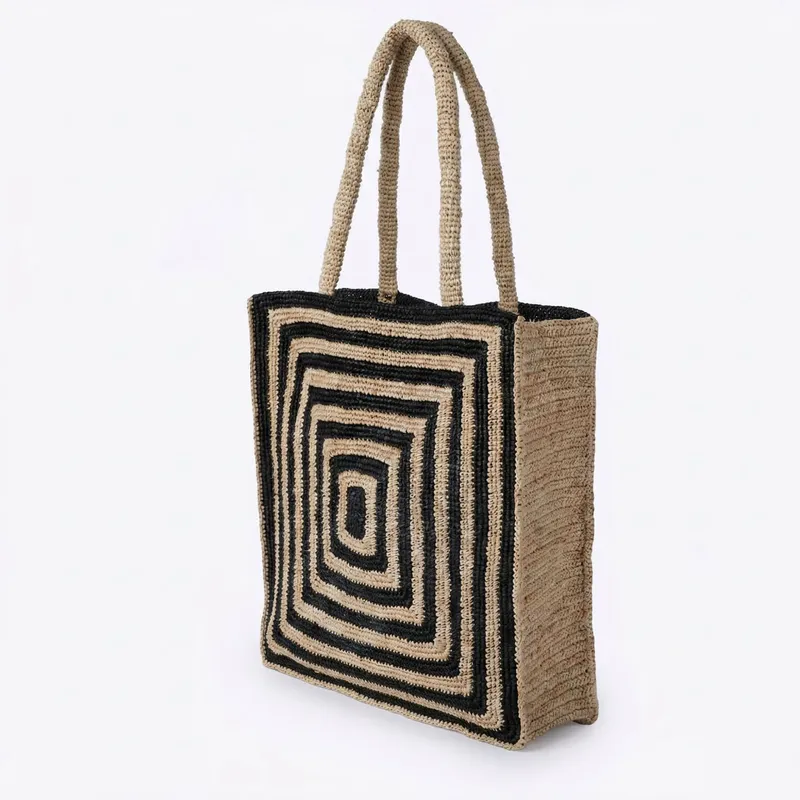 Striped raffia woven straw bag - Tote Bag Beach avaliação e preço