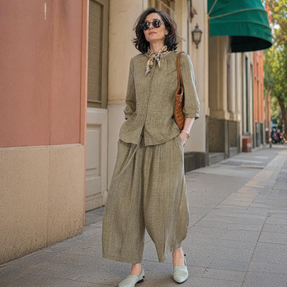 2026 Plus Size Casual Suit Wom - Linen Pant Wide avaliação e preço