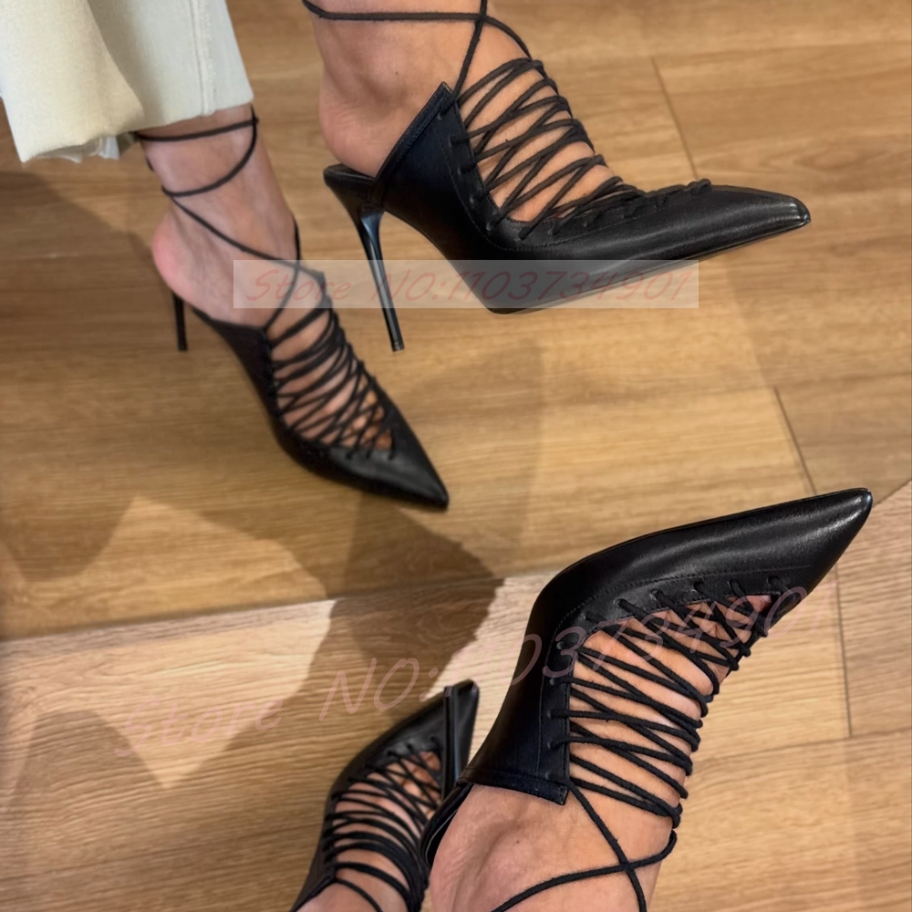 Black Lace-up Wrap Around Sand - Sandal Strappy Heeled avaliação e preço