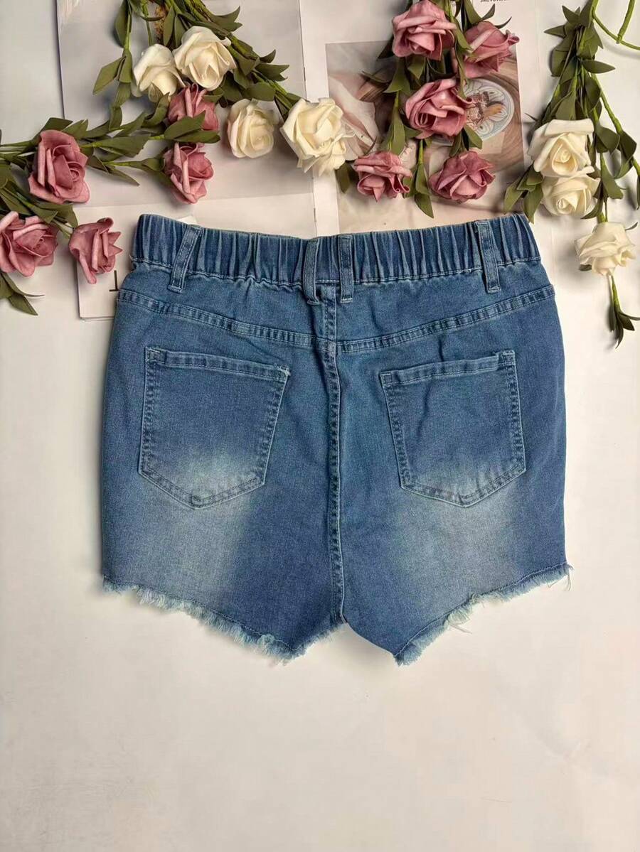 Womens Elastic Waist Frayed He - Shorts Denim Frayed avaliação e preço