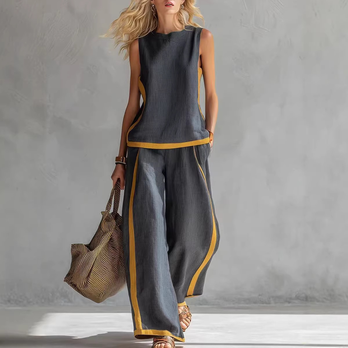 Women Linen 2 Piece Sets Color - Linen Pant Wide avaliação e preço