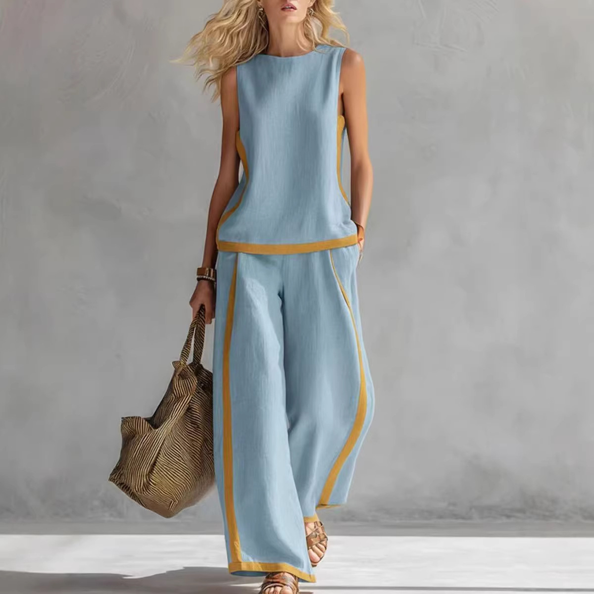 Women Linen 2 Piece Sets Color - Linen Pant Wide avaliação e preço