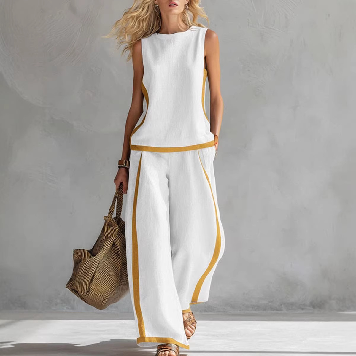 Women Linen 2 Piece Sets Color - Linen Pant Wide avaliação e preço