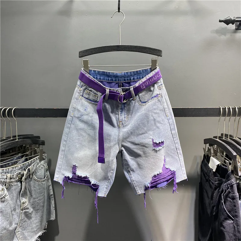 Y2K Purple Liner Distressed De - Shorts Denim Frayed avaliação e preço