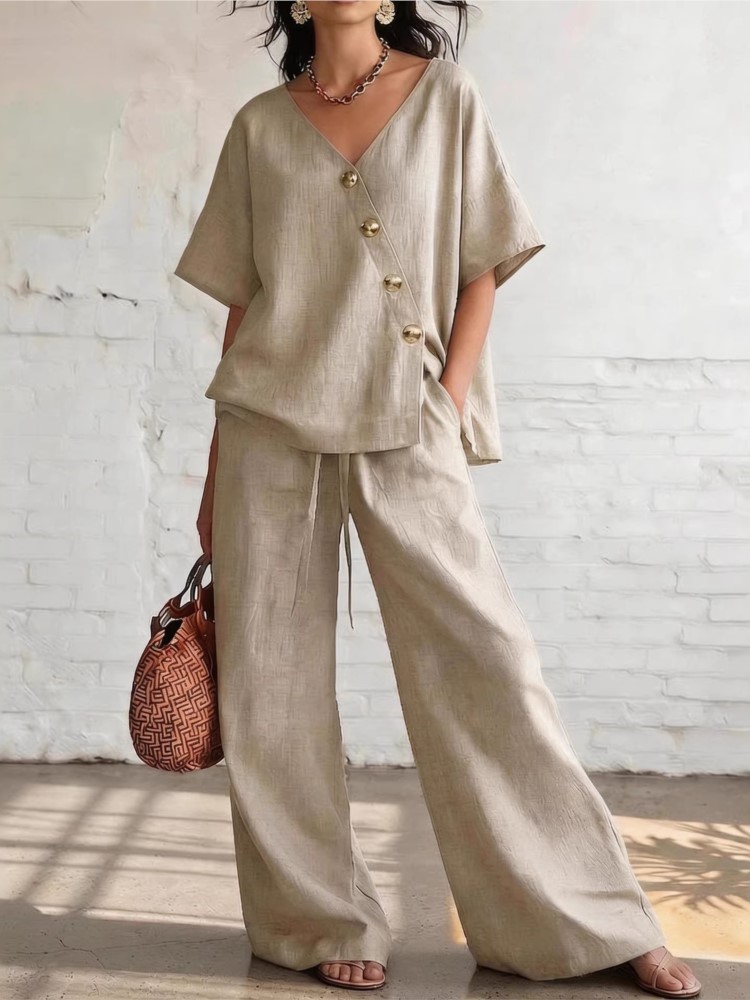 Casual Cotton Loose Pants Sets - Linen Pant Wide avaliação e preço