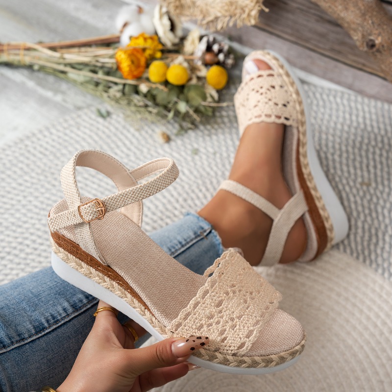 Women Lace Wedge Sandals Espad - Wedge Espadrille Women avaliação e preço