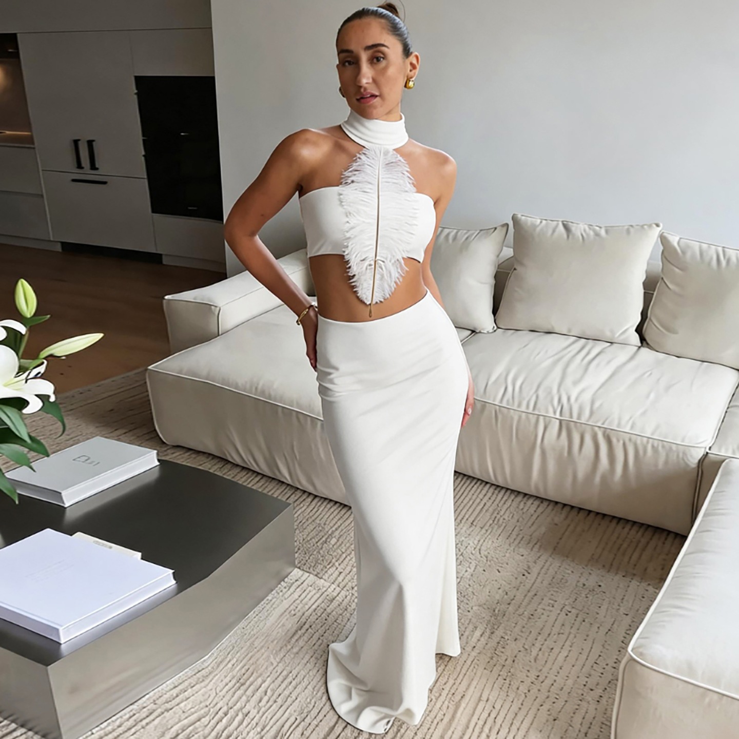Women White Sexy Slim Waist-ba - Maxi Dress Halter avaliação e preço