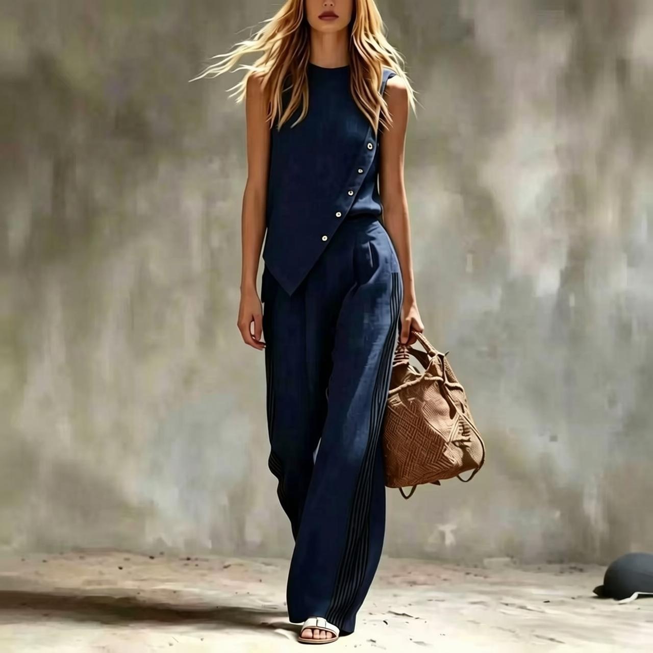 Side Button Irregular Sleevele - Linen Pant Wide avaliação e preço