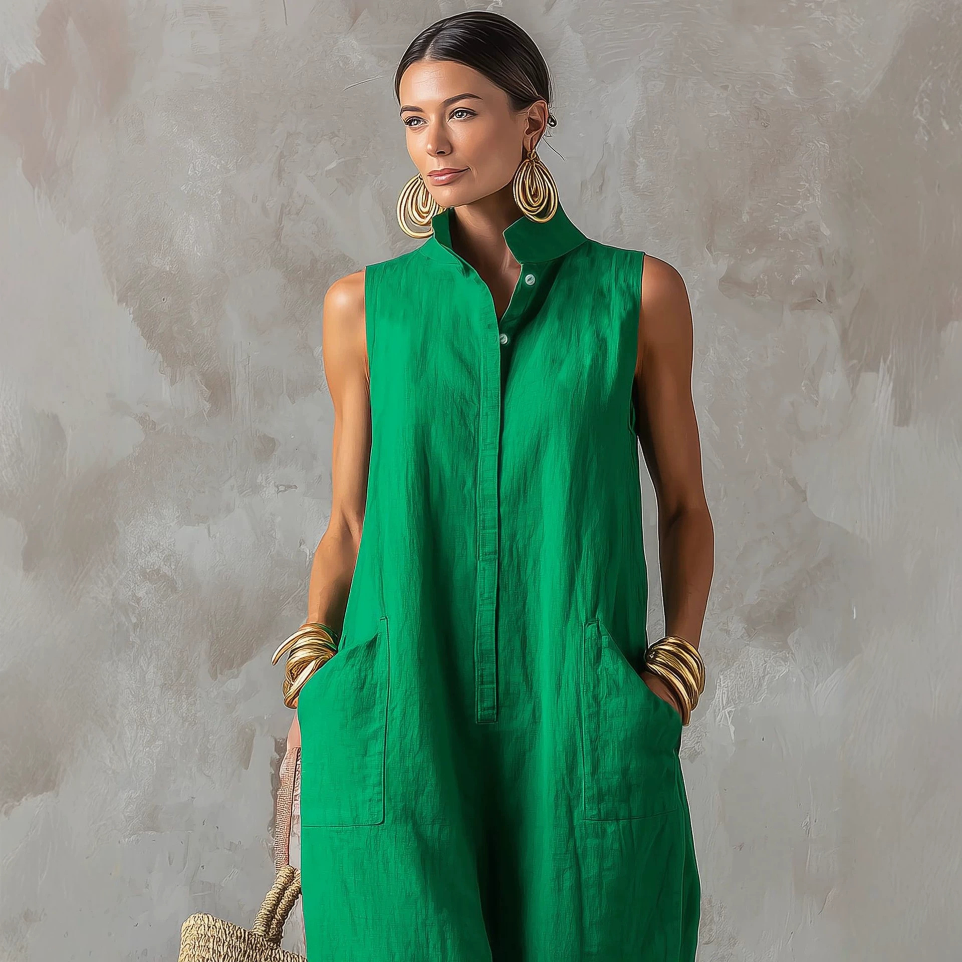 Linen Blend Jumpsuit Sleeveles - Jumpsuit Linen Relaxed avaliação e preço