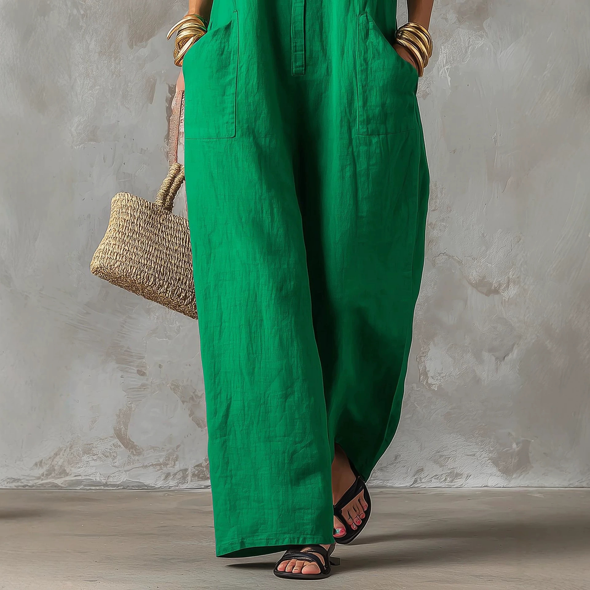 Linen Blend Jumpsuit Sleeveles - Jumpsuit Linen Relaxed avaliação e preço