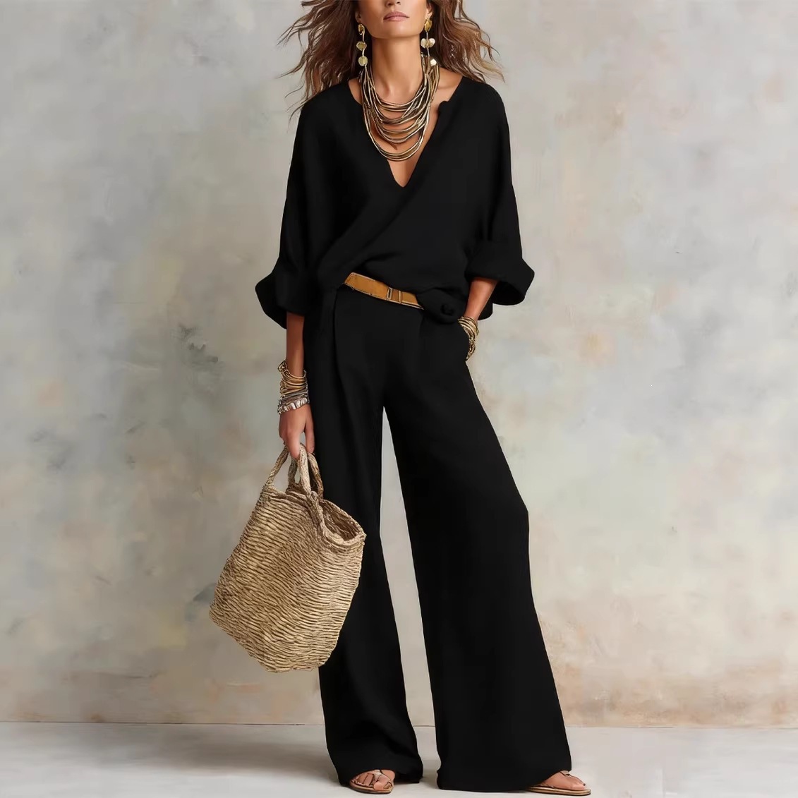 Vintage Women Simple Casual Pu - Linen Pant Wide avaliação e preço