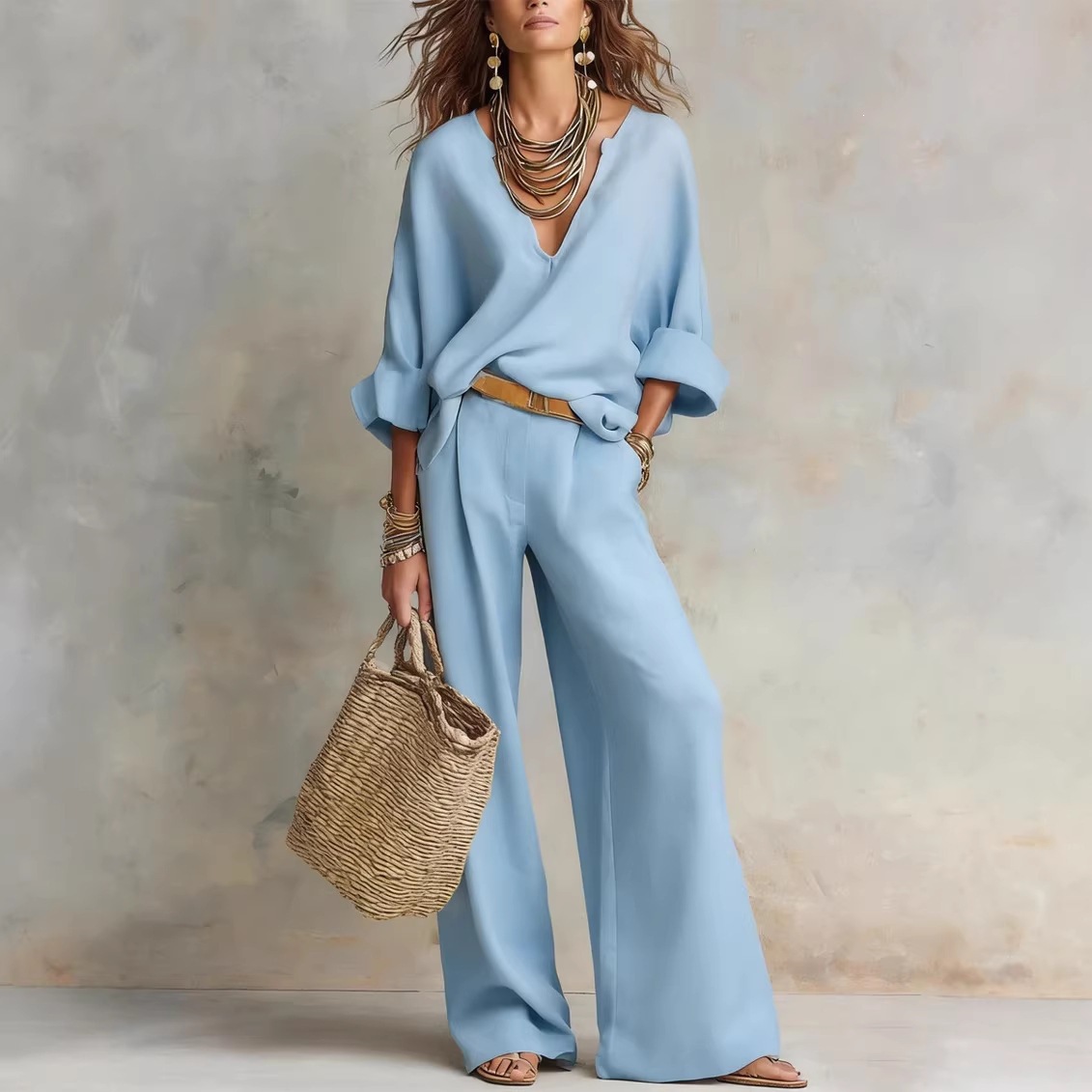 Vintage Women Simple Casual Pu - Linen Pant Wide avaliação e preço