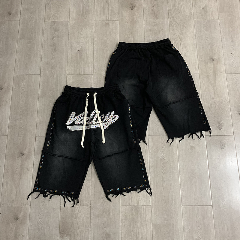 VALLEY Men Black Knee Casual S - Shorts Denim Frayed avaliação e preço
