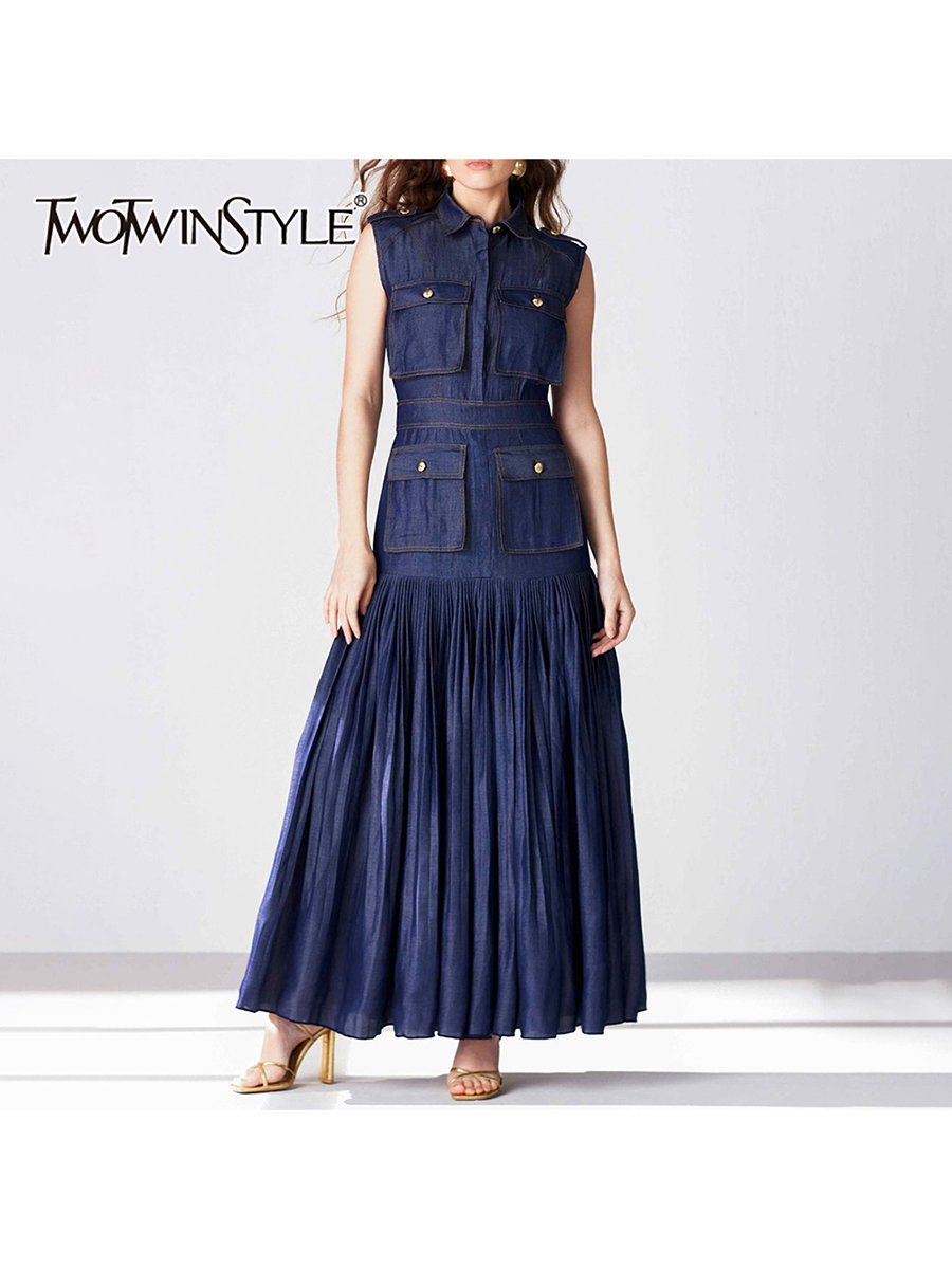 TWOTWINSTYLE Patchwork Pockets - Linen Dress Wrap avaliação e preço