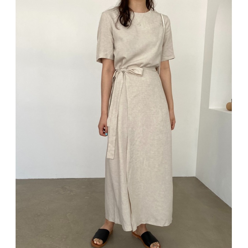 Elegant Cotton Linen Wrap Dres - Linen Dress Wrap avaliação e preço