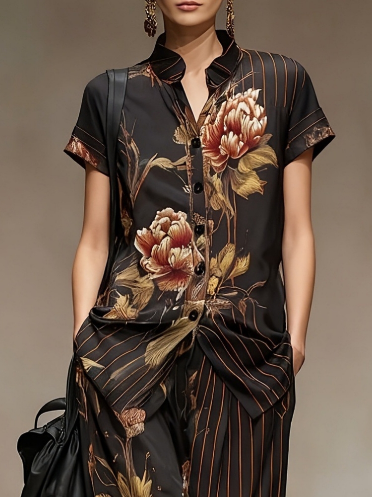 Chiffon Women Summer 2PCS Matc - Romper Floral Print avaliação e preço