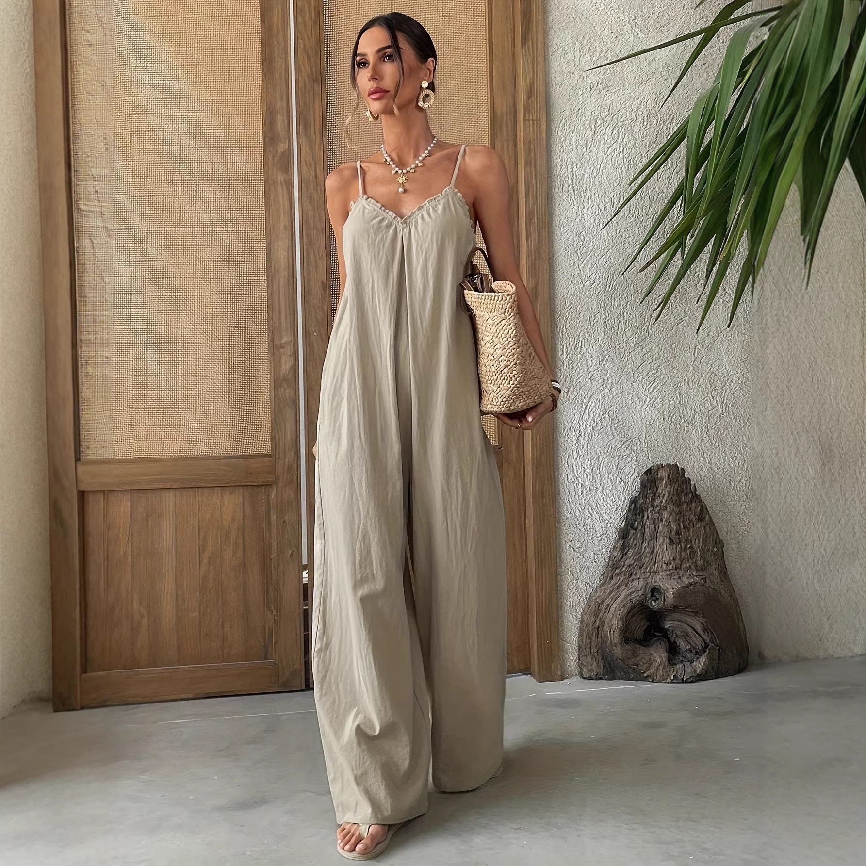 Summer Woman Jumpsuit Sleevele - Jumpsuit Linen Relaxed avaliação e preço