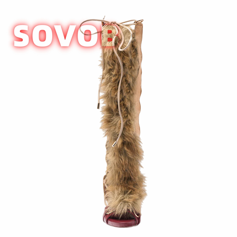 Retro Women's Faux Fur Strappy - Sandal Strappy Heeled avaliação e preço