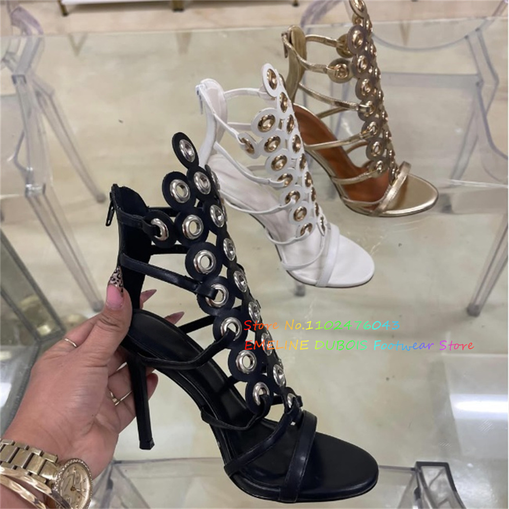 Gold Metal Circle Decor High H - Sandal Strappy Heeled avaliação e preço
