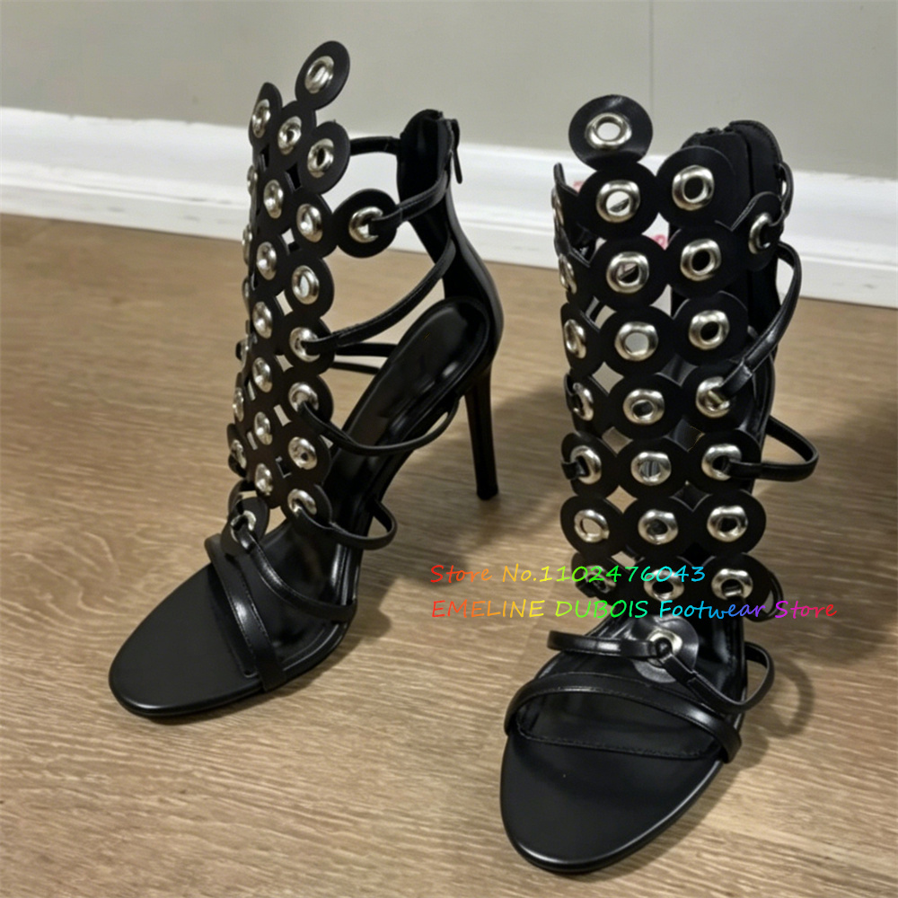 Gold Metal Circle Decor High H - Sandal Strappy Heeled avaliação e preço