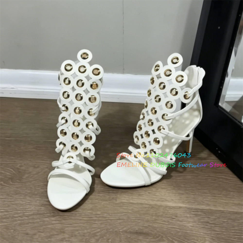 Gold Metal Circle Decor High H - Sandal Strappy Heeled avaliação e preço