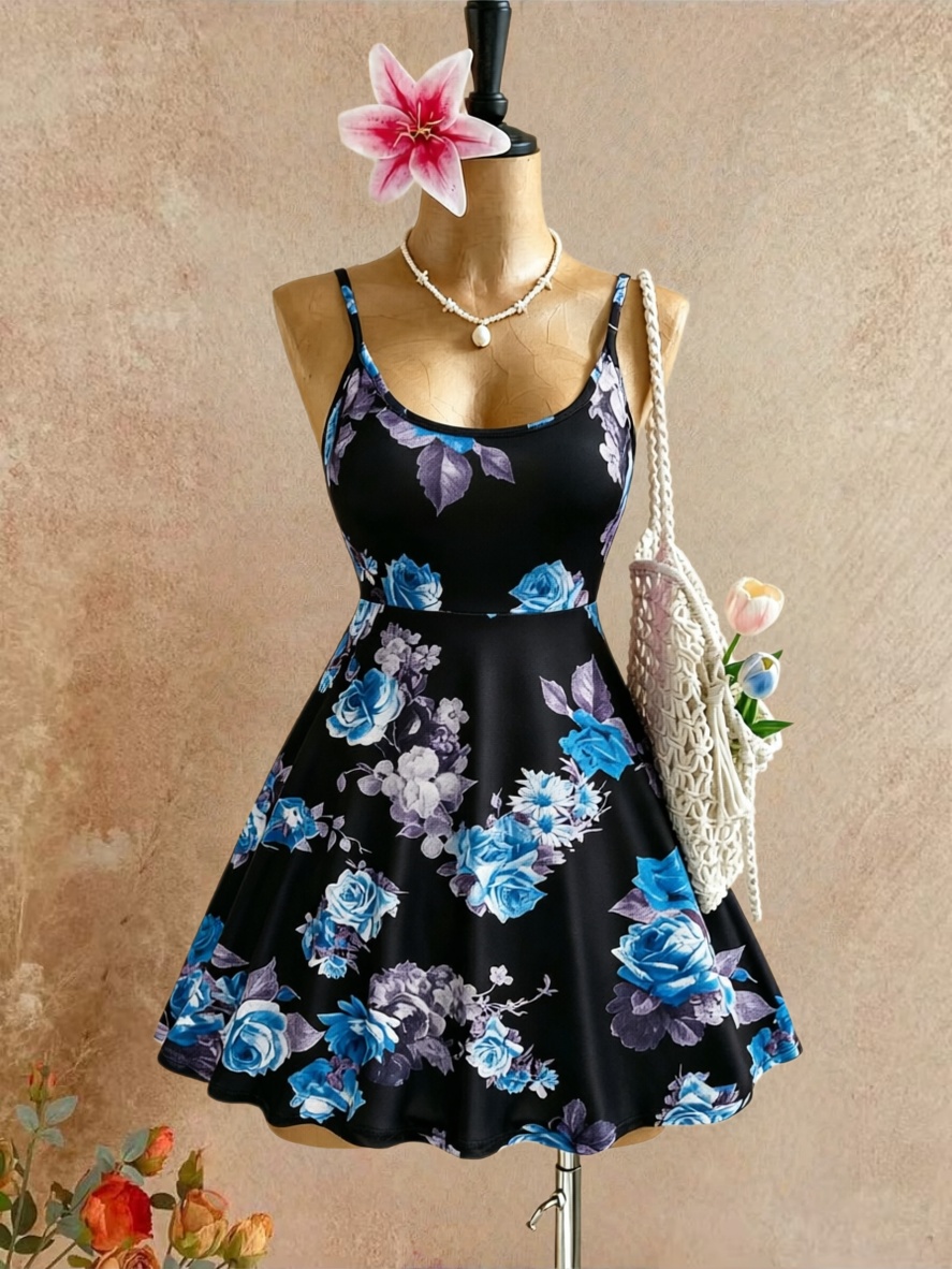 Plus Size Women Spaghetti Stra - Romper Floral Print avaliação e preço