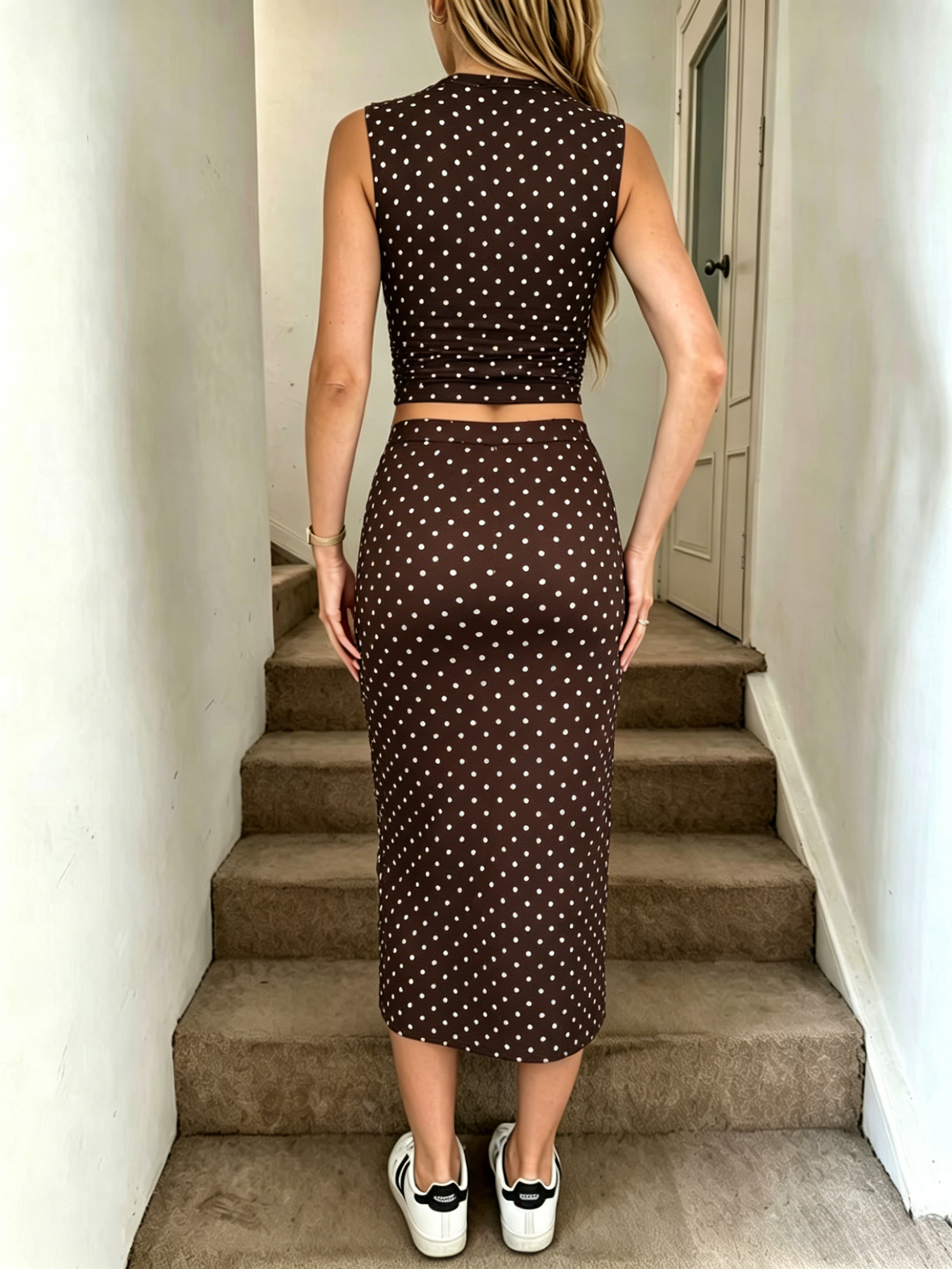 Women Polka Dot 2 Pcs Set Slee - Crop Top Crochet avaliação e preço