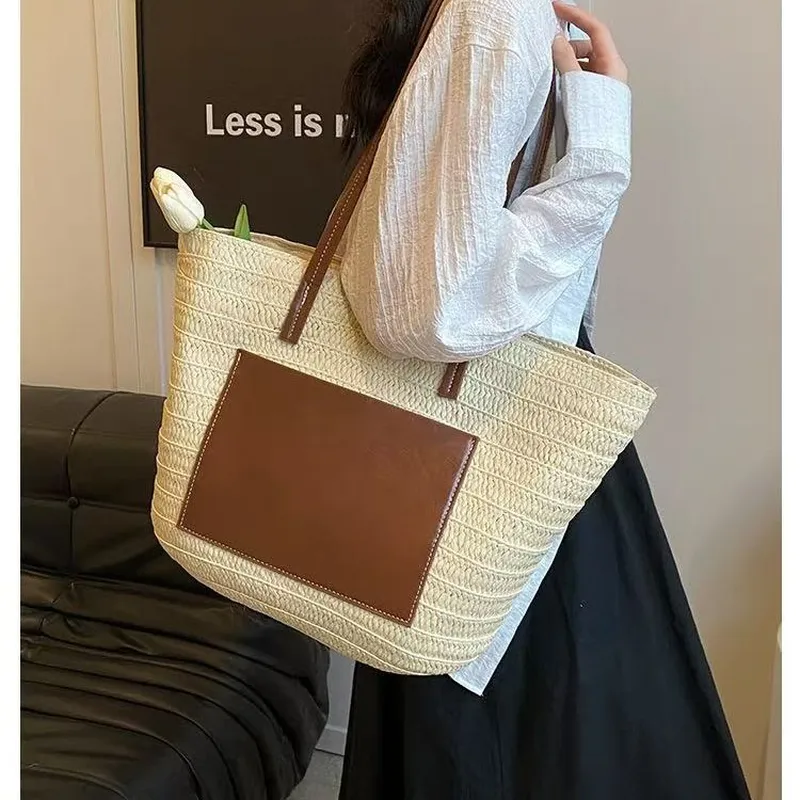 Straw hand-woven tote bag larg - Tote Bag Beach avaliação e preço