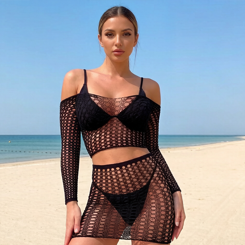 1 Set Women Long Sleeve See-Th - Cover Up Kaftan avaliação e preço