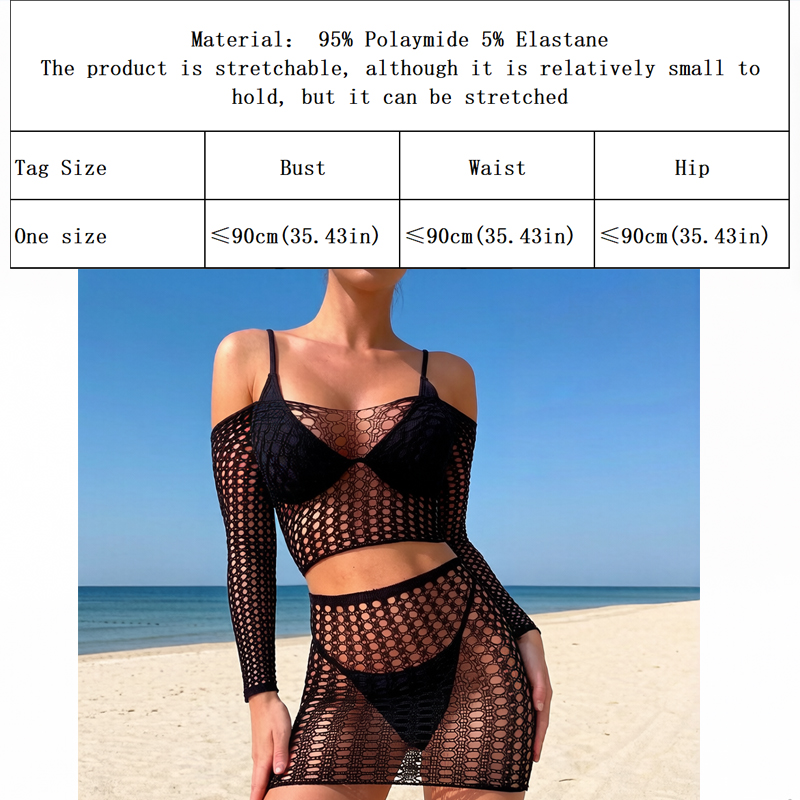 1 Set Women Long Sleeve See-Th - Cover Up Kaftan avaliação e preço