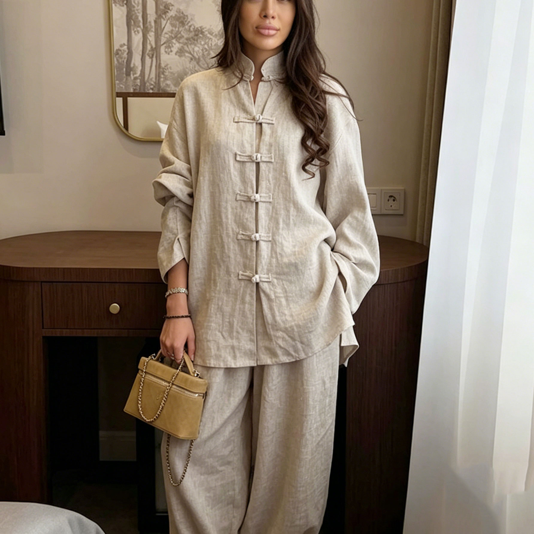 New Vintage Chinese Style Co O - Linen Pant Wide avaliação e preço