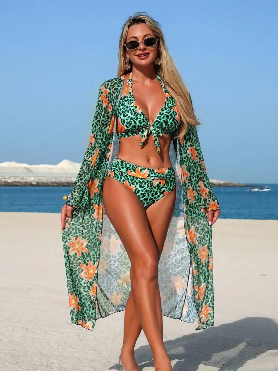 Womens 3-Piece Leopard Floral  - Kimono Sheer Floral avaliação e preço