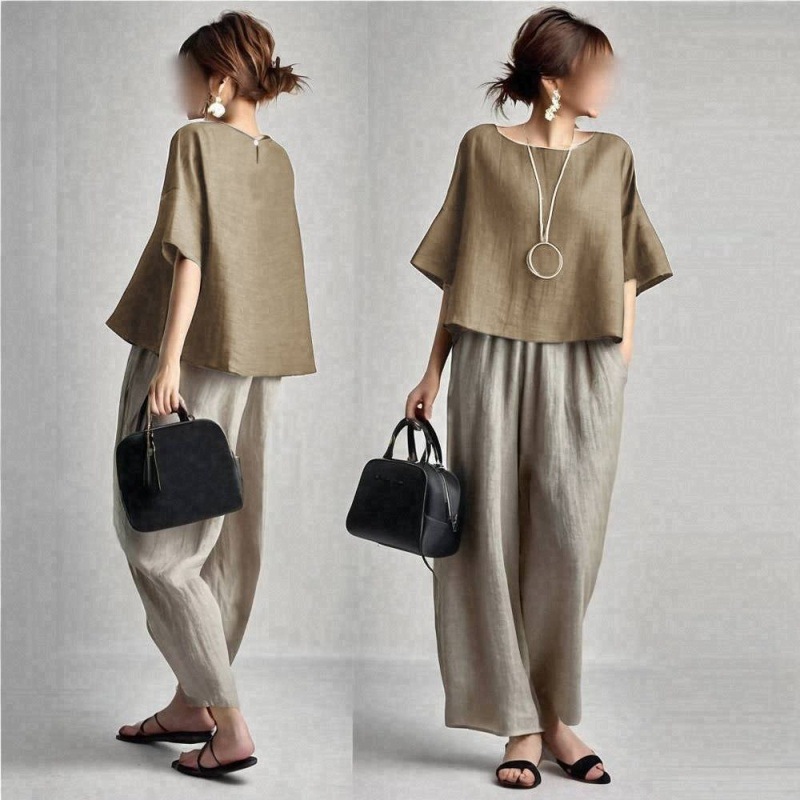 Two Pieces Women Pant Sets Sol - Linen Pant Wide avaliação e preço