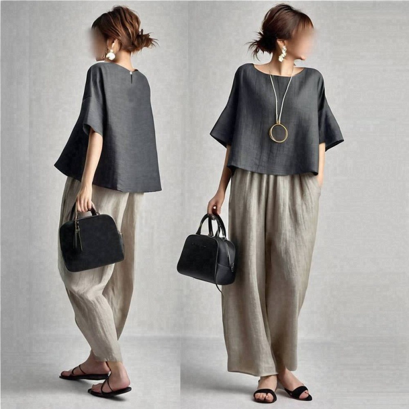 Two Pieces Women Pant Sets Sol - Linen Pant Wide avaliação e preço